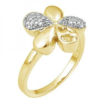 Bague de luxe avec accent de diamant • Or jaune 14 carats sur argent sterling • Taille 7