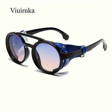 Lunettes de soleil rondes à double pont UV400 avec étui – Lunettes style Darkwave mode alternative