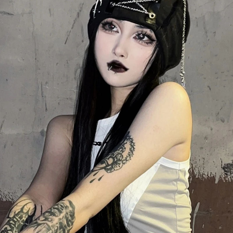 Gothic Lolita Punk Cross Chain Hat | Women | Black