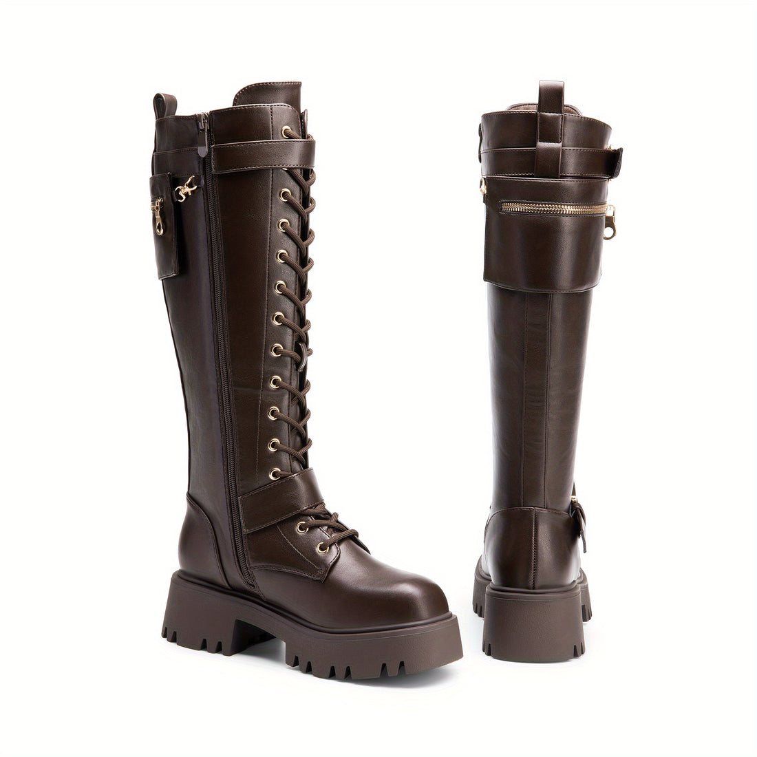 Bottes hautes à lacets, style combat, plateformes et genoux, mode alternative