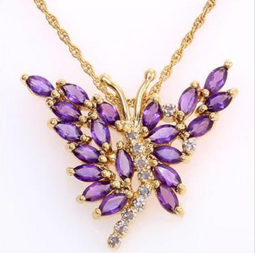 Collier papillon en améthyste et diamants 3,0 carats en or 18 carats sur argent S925
