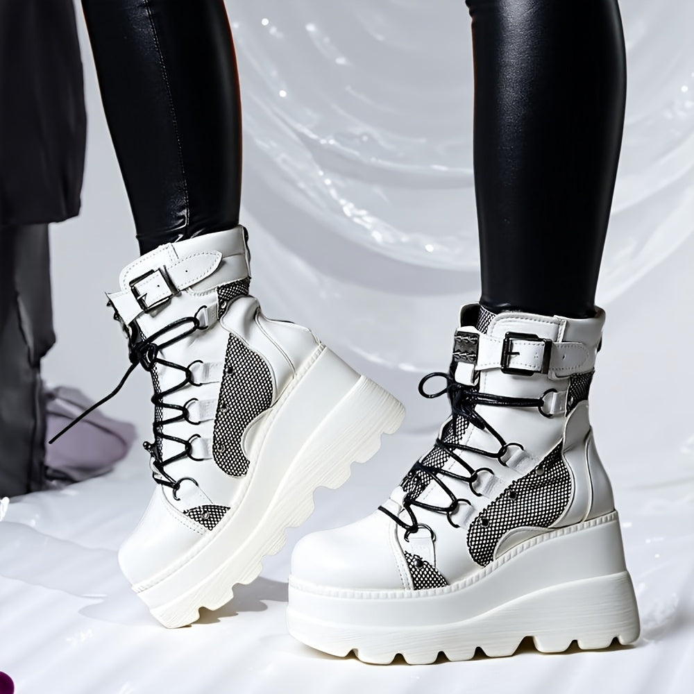 Bottes de combat compensées à plateforme épaisse et style alternatif