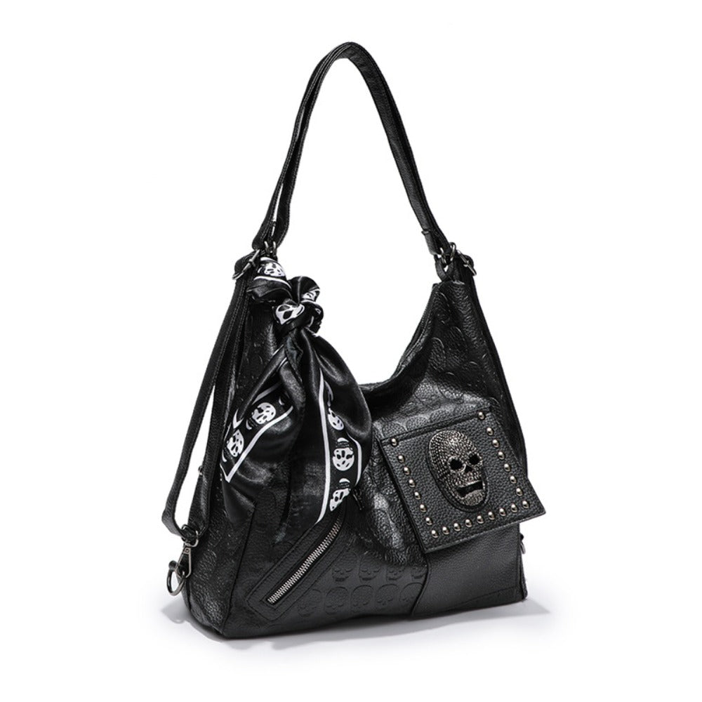 Sac bandoulière multi-brides en PU noir – Accessoire de mode alternative Darkwave affirmé