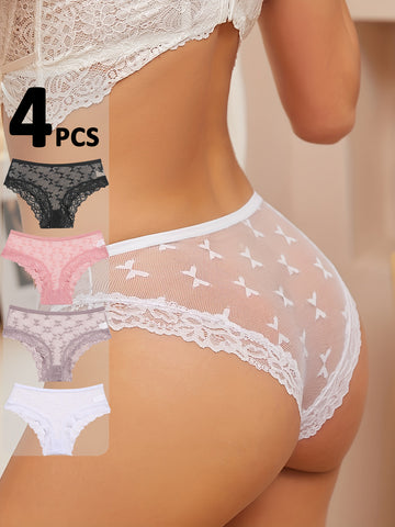 4-Pack Sheer Mesh Brief Set | Butterfly Lace | Alternative Darkwear