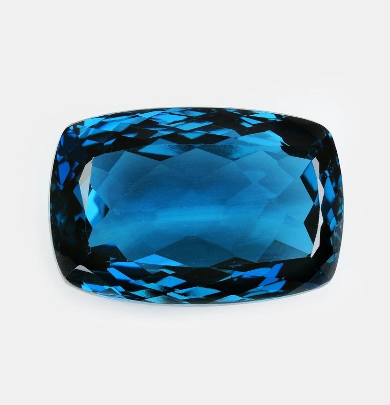 41.68ct natural blue topaz cushion cut modified brilliant loose gemstone ICA GemLab certified – top view