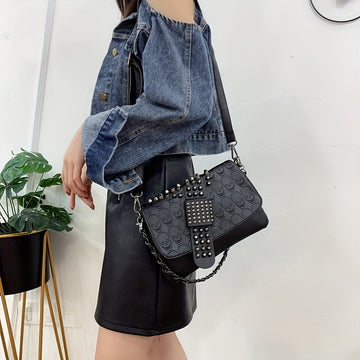 Sac bandoulière tête de mort cloutée noire – Sac messager Darkwear Mode alternative