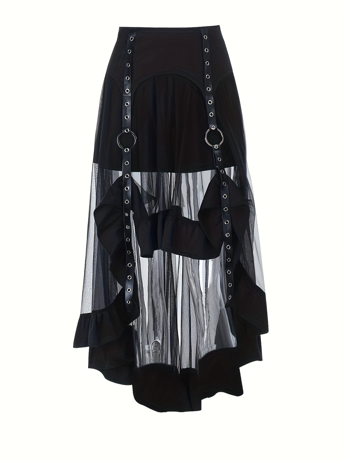 Asymmetric Mesh Midi Skirt – High‑Waist Buckle Statement Piece