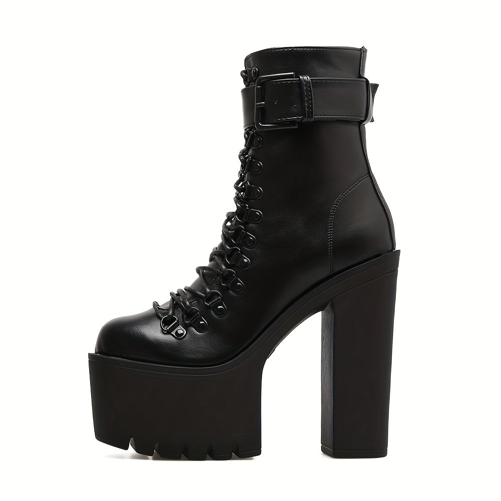 Bottes à talons hauts compensés à plateforme avec sangle à boucle noire, style Darkwear