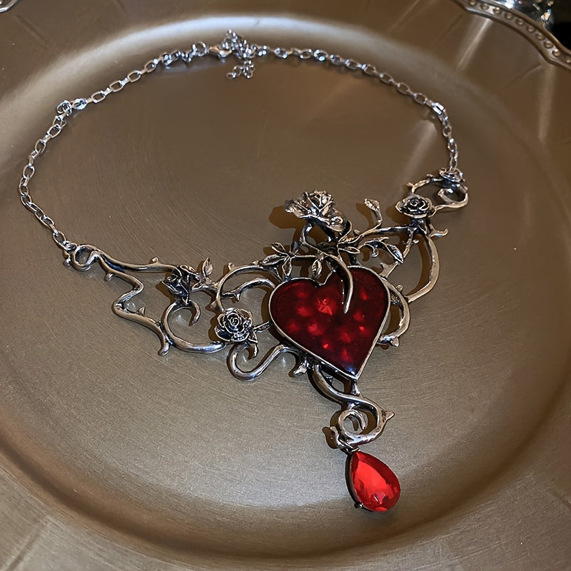 1pc Delicate Gothic Diablo Style Encrusted Collar Necklace Adjustable Collarbone Chain with Heart Twig Flower Design Suitable for Valentine's Day, Christmas Party Fashion Daily Wear Accessory