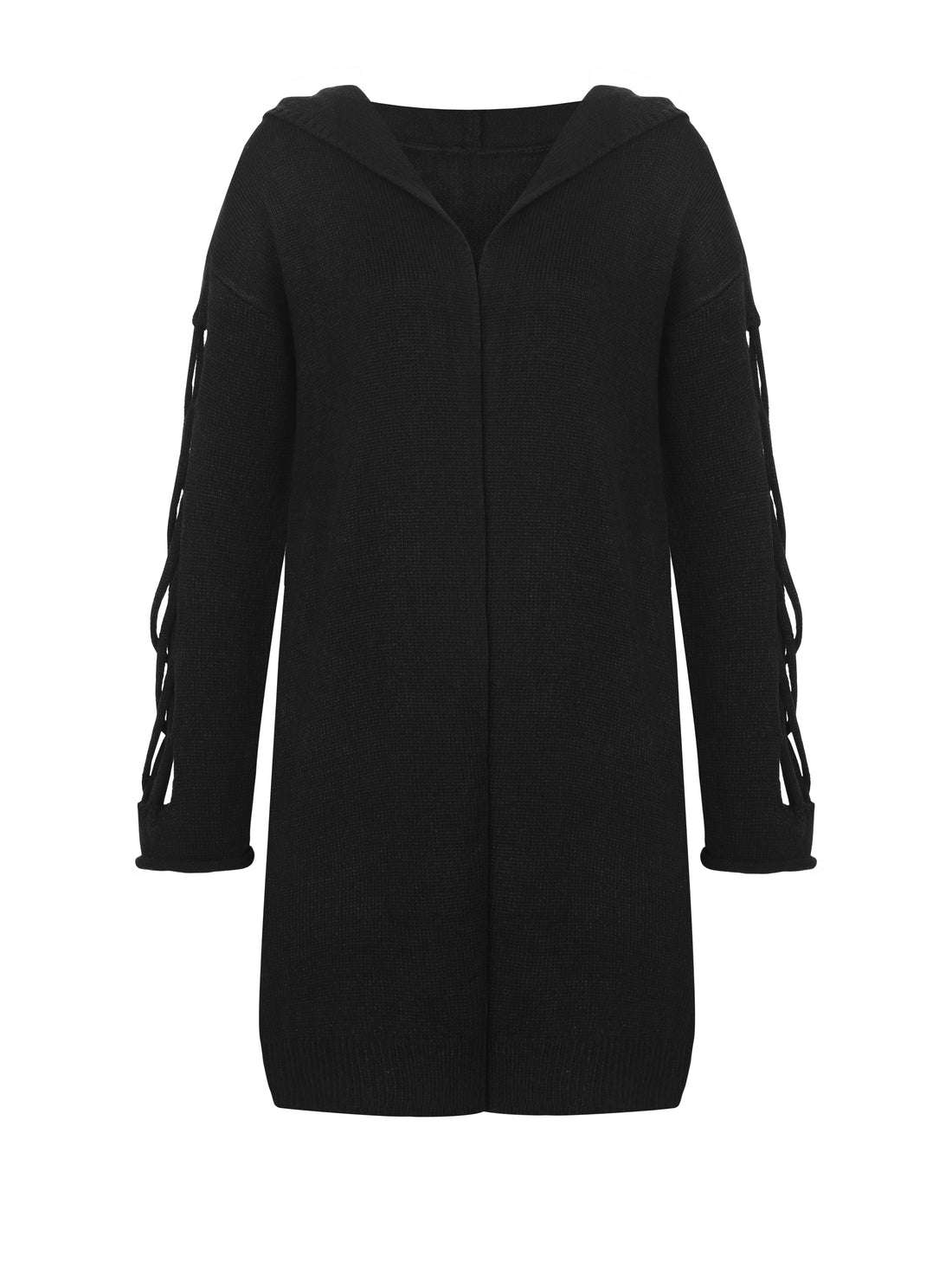 Floral embroidered hooded duster cardigan in black with oversized hood and longline open front silhouette from Alternative Darkwear