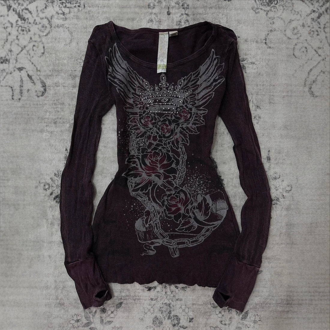 Darkwear Style Print Long Sleeve Top | Women | Black & Purple