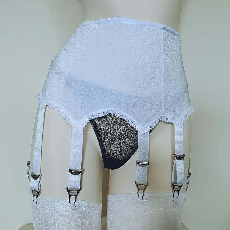 Porte-jarretelles femme sexy brillant satiné avec bord en dentelle, 10 larges jarretelles réglables et pinces métalliques, pour bas autofixants, lingerie, soirée, vie quotidienne