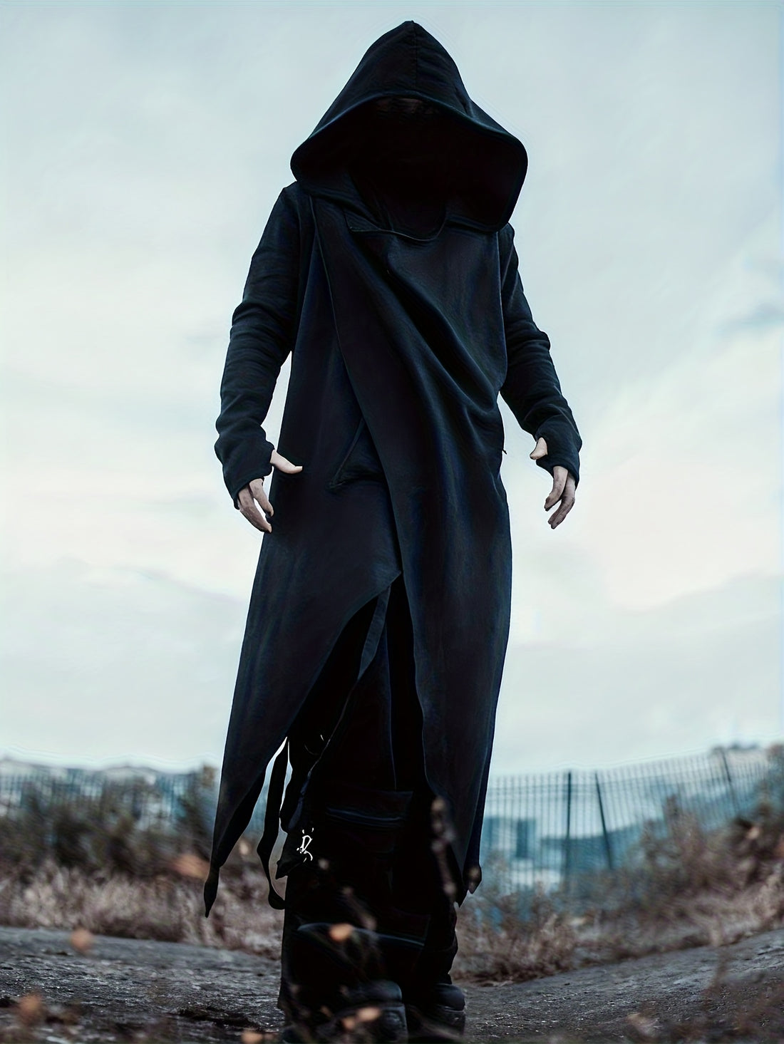 Asymmetrical hooded black outer layer – Alternative Fashion Darkwave statement piece