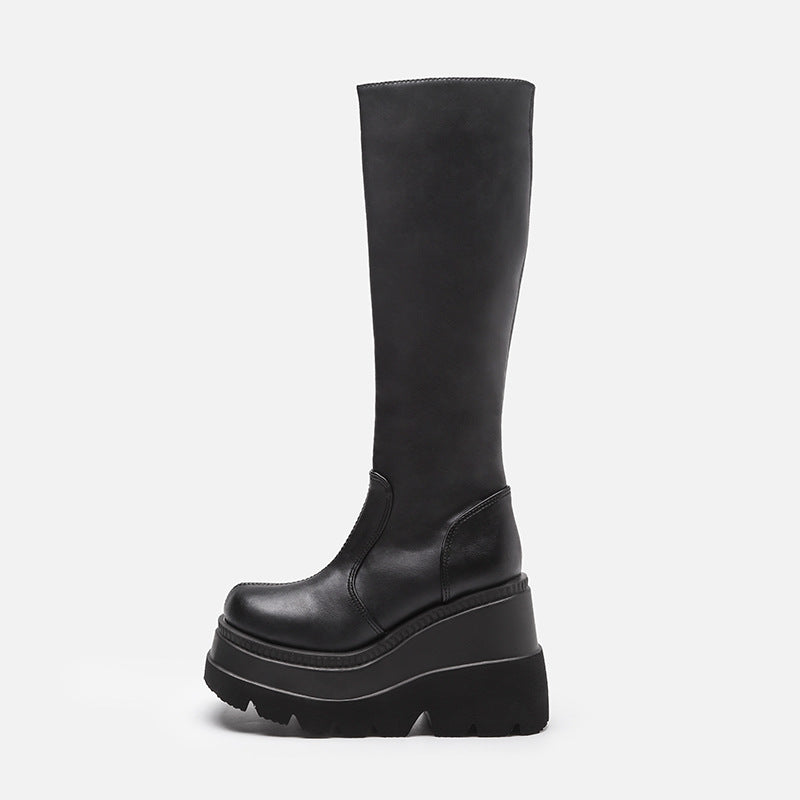 Black_platform_knee_high_biker_boots_alternative_darkwear_women_full_front_view