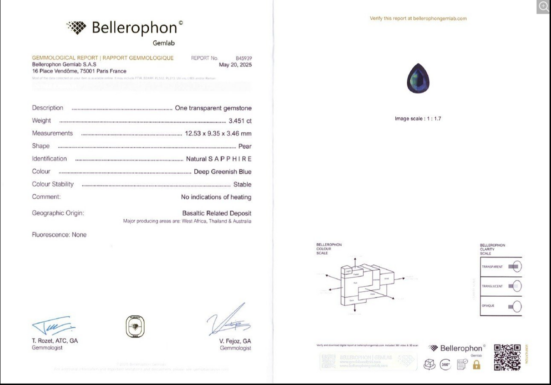 3.45 ct Unheated Oceanic Teal Sapphire | Rare Pear Specimen | Bellerophon Certified
