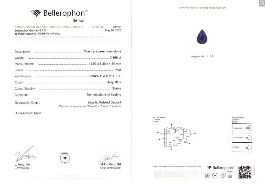 3.36 ct Natural Unheated Midnight Blue Sapphire – Pear Mixed Cut – Bellerophon Certified