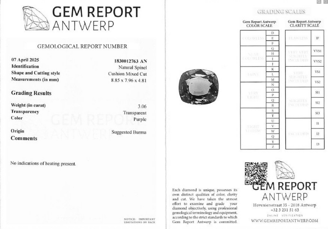 3.06 ct Natural Purple Spinel – Unheated Cushion Cut – Burma (Myanmar) – GRA Antwerp