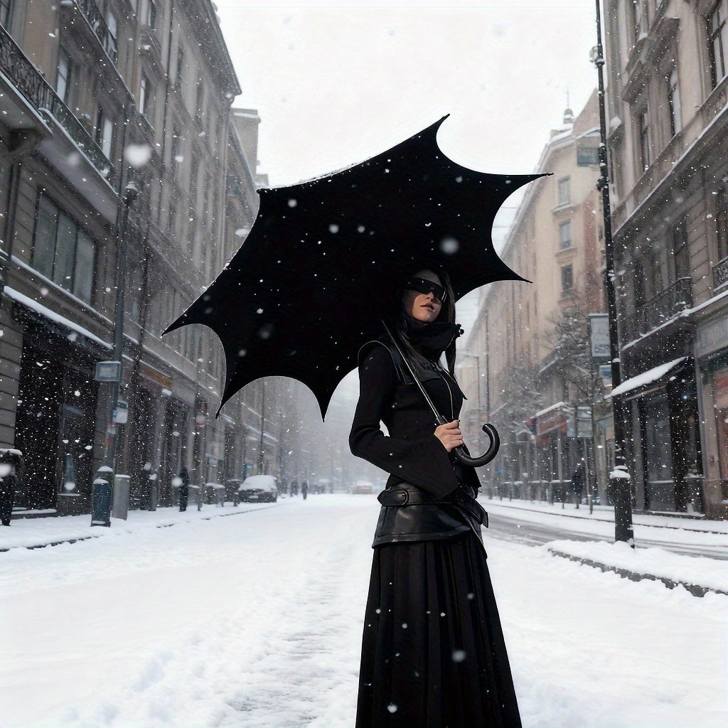Alternative darkwear batwing umbrella fully open - dramatic black canopy silhouette