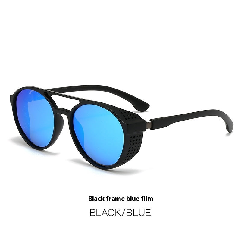 Alternative darkwear retro hollow frame sunglasses — black frame black gray lens UV protection
