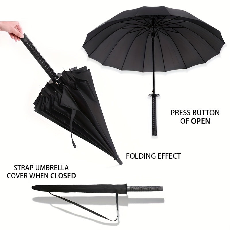 Alternative darkwear katana umbrella fully open — long handle black canopy