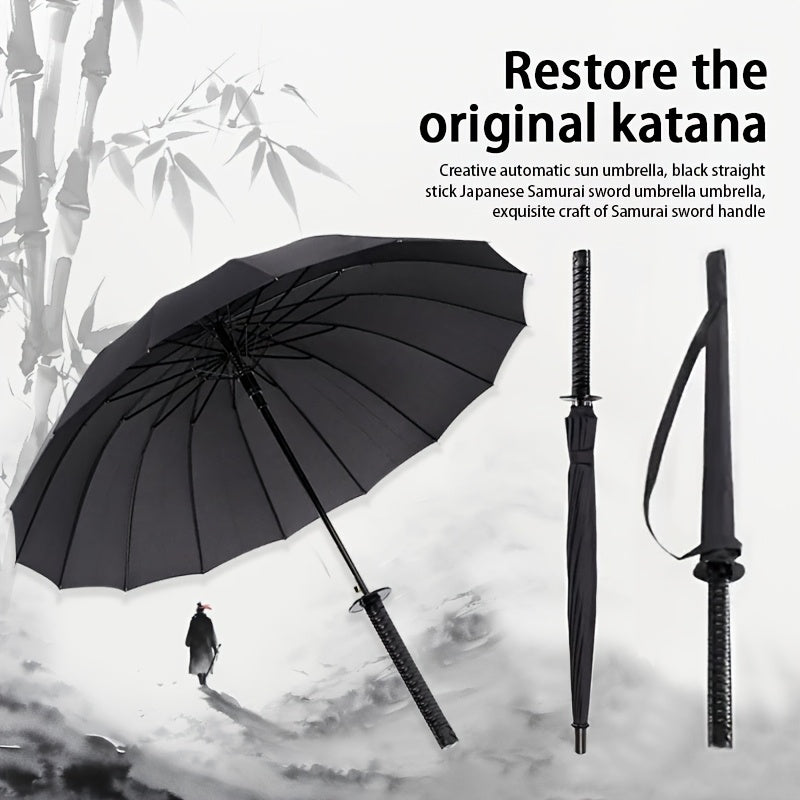 Alternative darkwear katana umbrella fully open — long handle black canopy