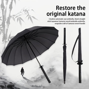 Alternative darkwear katana umbrella fully open — long handle black canopy