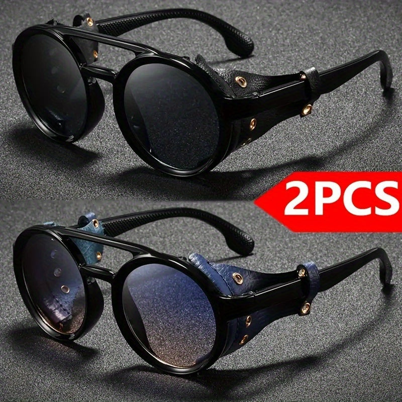 Alternative darkwear vintage round goggle sunglasses — black frame yellow tinted lens steampunk style