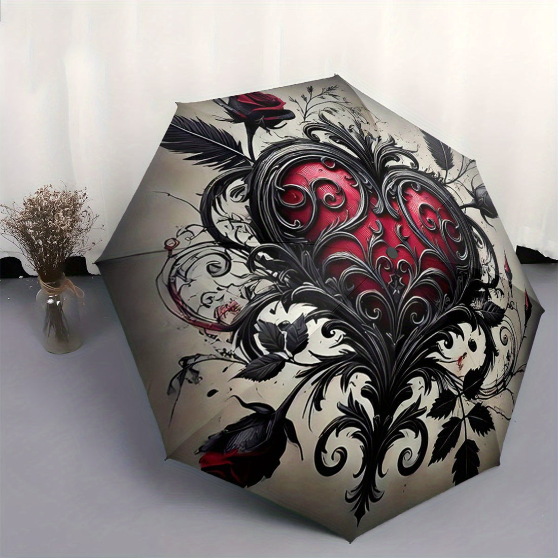 Alternative darkwear spiderweb umbrella fully open — ornate colorful canopy pattern