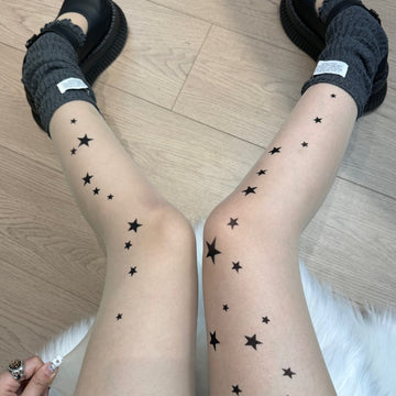 Y2K Star Print Sheer Tights | Tattoo Effect Pantyhose | Gothic Punk
