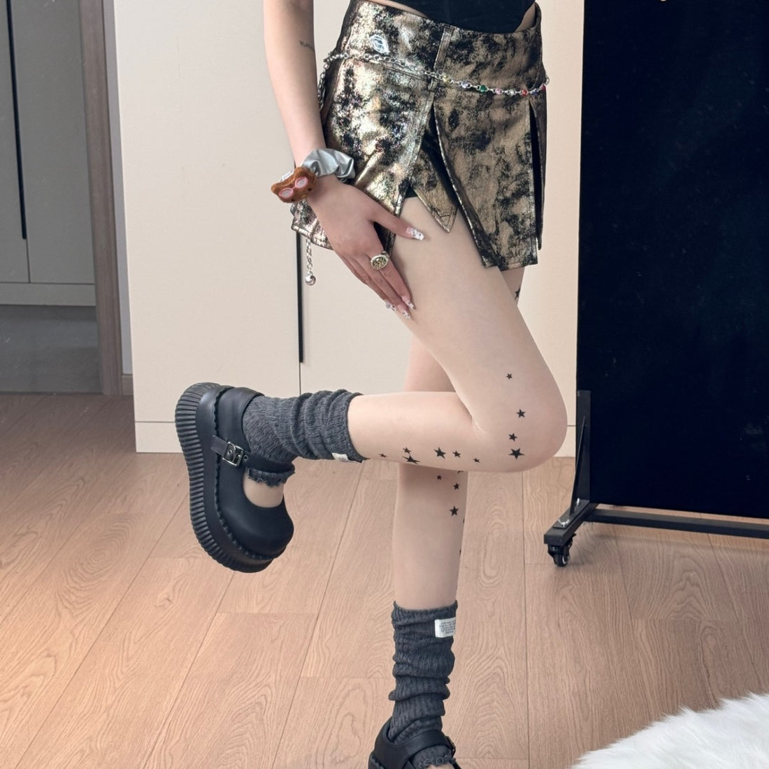 Y2K Star Print Sheer Tights | Tattoo Effect Pantyhose | Gothic Punk