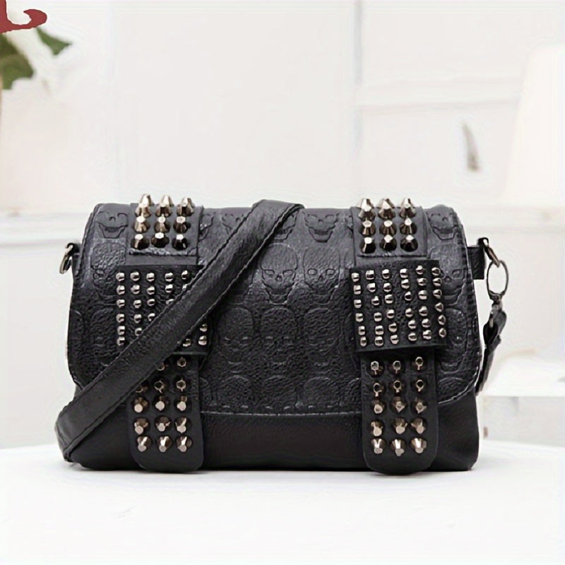 2025 New Crossbody Bag PU Flat Smooth Multi-Compartment Shoulder Bag Embossed Skull Stud Women'S Bag Women'S Casual Party Bag Removable And Adjustable Shoulder Strap Mobile Phone Bag