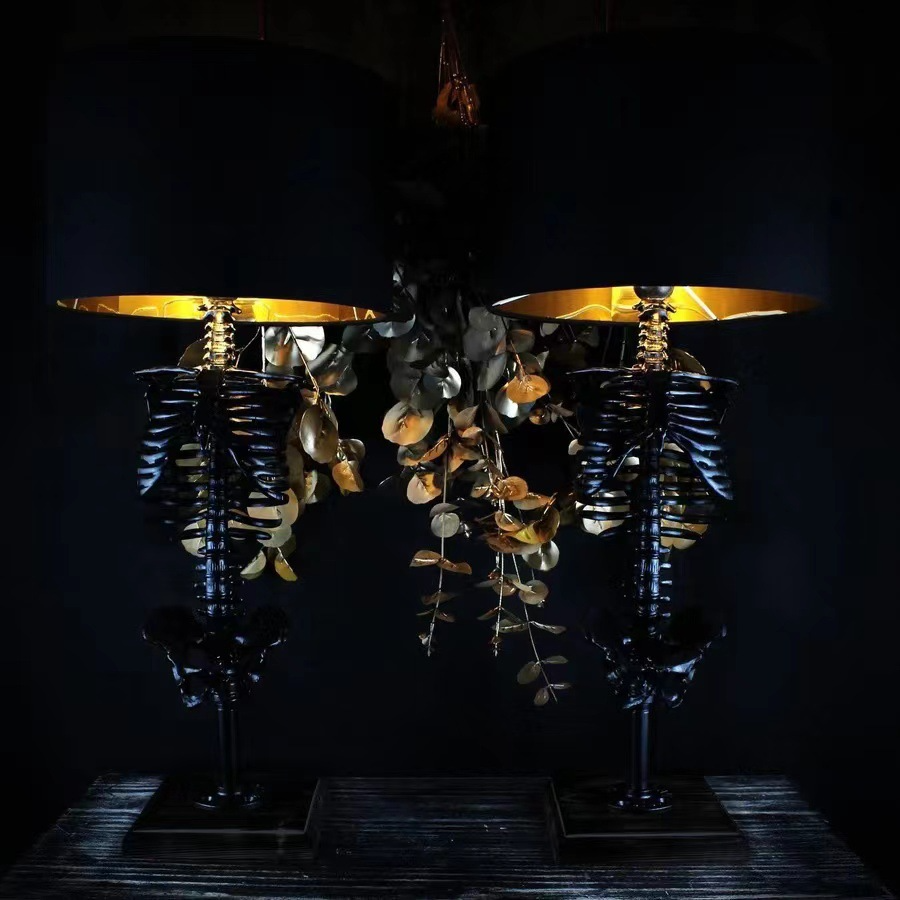 Gothic Skull Skeleton Desk Lamp | Resin | Darkwave Home Decor