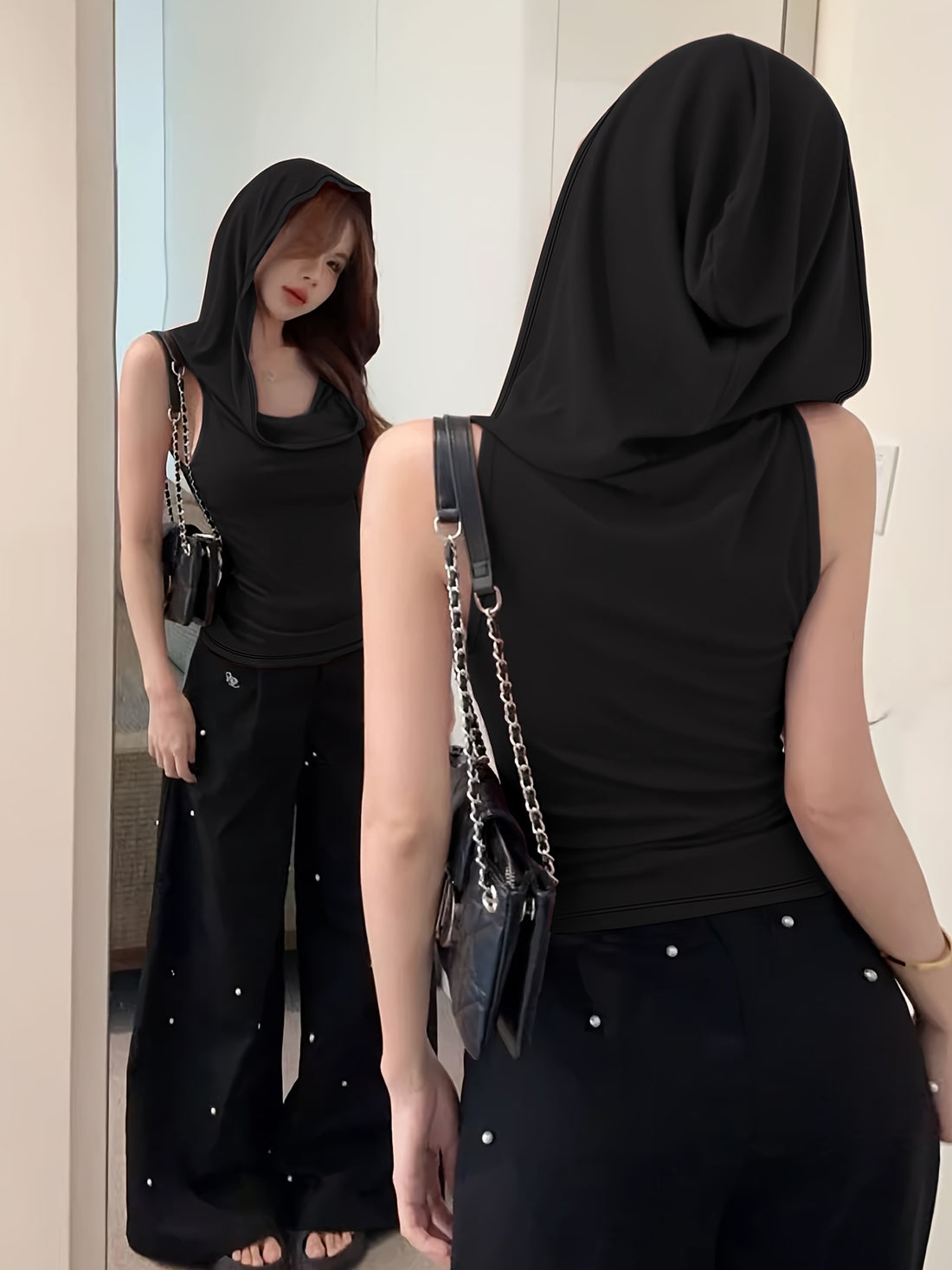 Cloak yourself in minimalist mystery with this hooded Alternative Fashion Darkwear statement layer