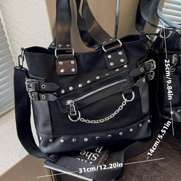 Sac à bandoulière en PU clouté et rivet noir style Darkwave