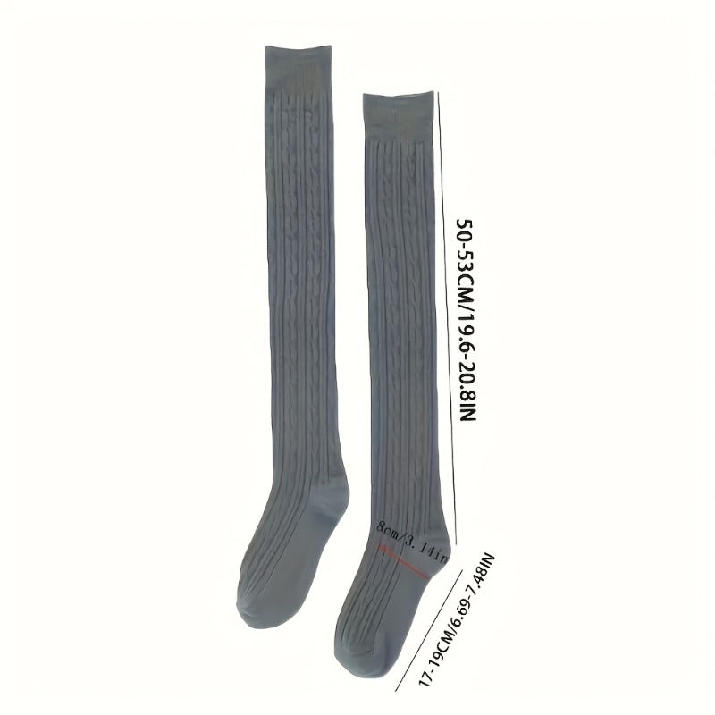 3 Pairs of Women's Thickened Over-the-knee Socks - Warm College Style, Soft Polyester Fiber, Machine Washable, Solid Color (light Gray/dark Gray/black) Elegant Design, Texture, Seasonal Essential, Fashion Lovers.