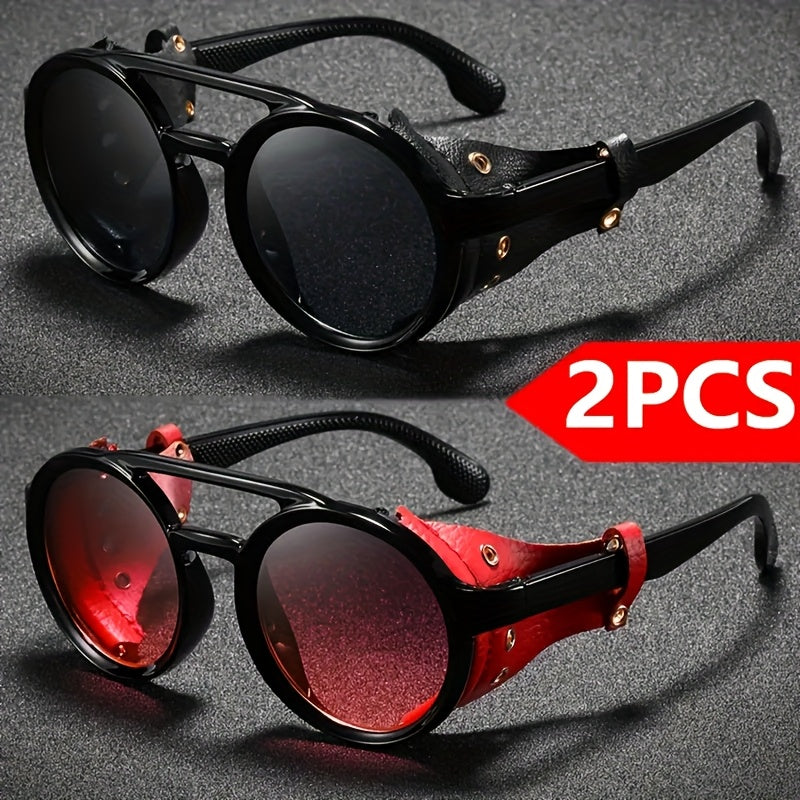 2pcs Cyber-Punk Round Frame Glasses | Frosted Texture PC Frame | Unisex Versatile Daily Fashion Glasses | Lightweight PC Lenses | Casual Street Style Personalized Choice