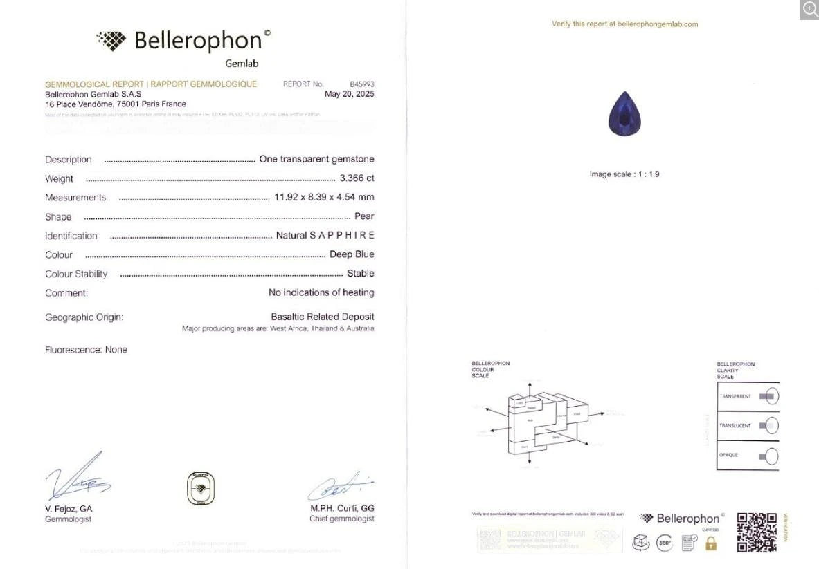 VF Jewelry and Gems - 3.366ct Natural Blue Sapphire Pear No Heat Bellerophon Certified