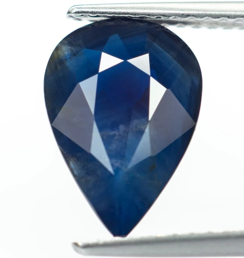 Natural Deep Blue Sapphire Pear 3.366ct No Heating Bellerophon Certified B45993 Basaltic Deposit 11.92x8.39x4.54mm - VF Jewelry and Gems