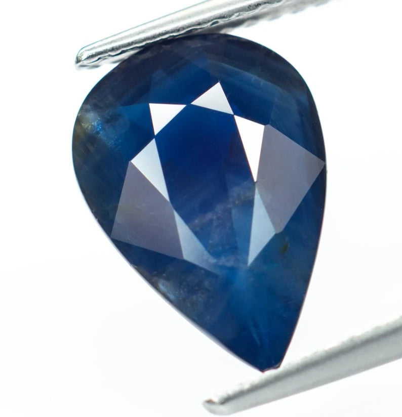 3.366ct Natural Blue Sapphire Pear No Heat Certified Deep Blue - VF Jewelry & Gems
